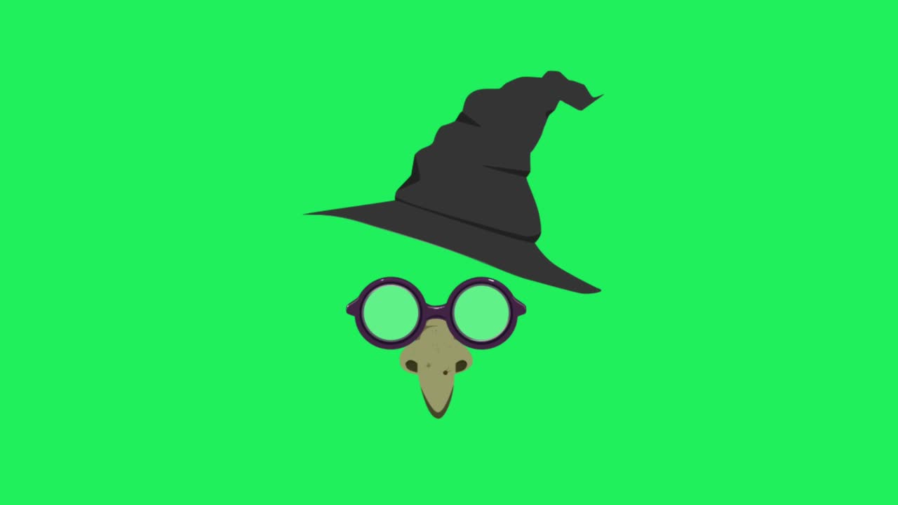 Animation face mask witch isolate on green background.