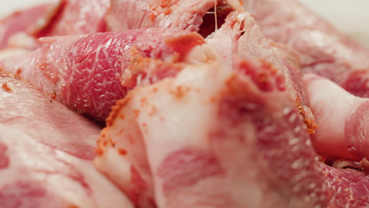 Closeup of Sliced Cured Bacon