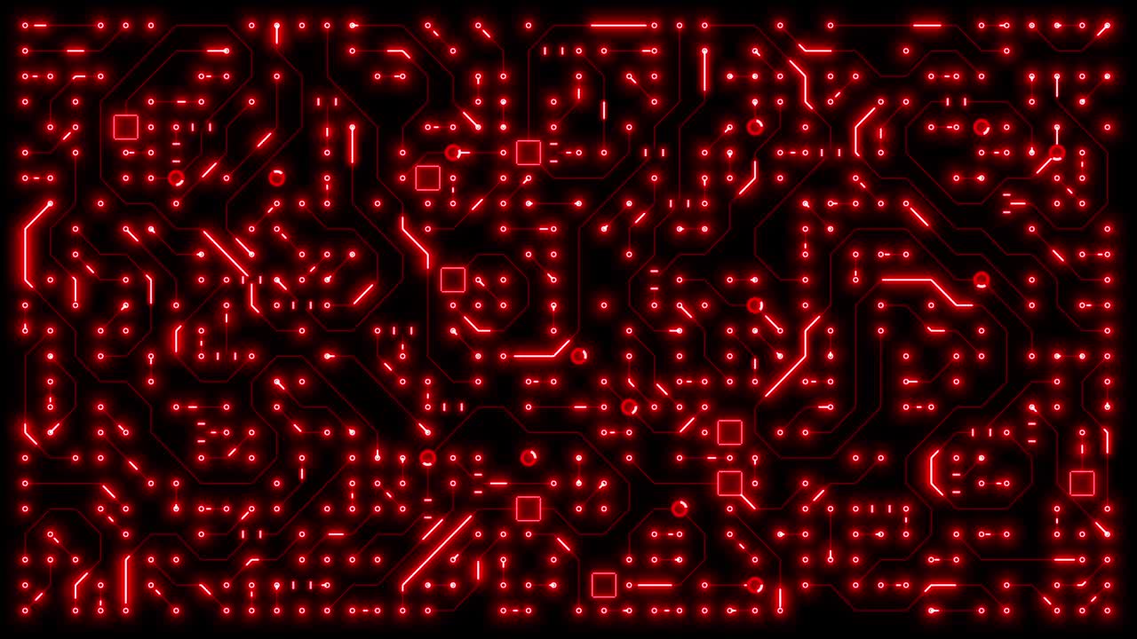 bucle de la placa base de animación de circuito rojo brillante moderno