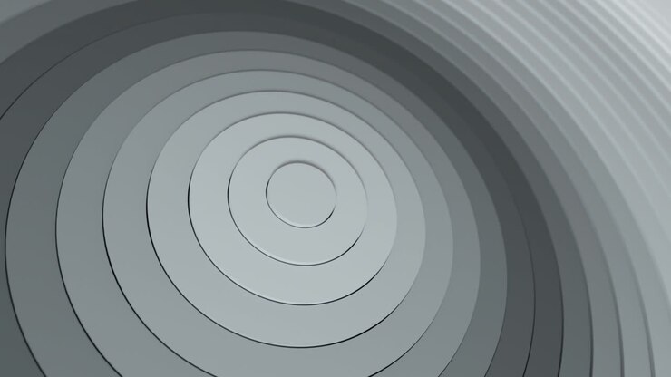 Abstract circles pattern with offset effect and smooth black and white gradient. Animation of light and dark clean rings. Abstract background for business presentation. Seamless loop 4k 3D render