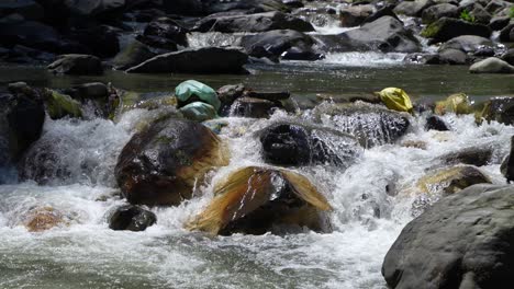 water is flowing through a mountain torrential river.