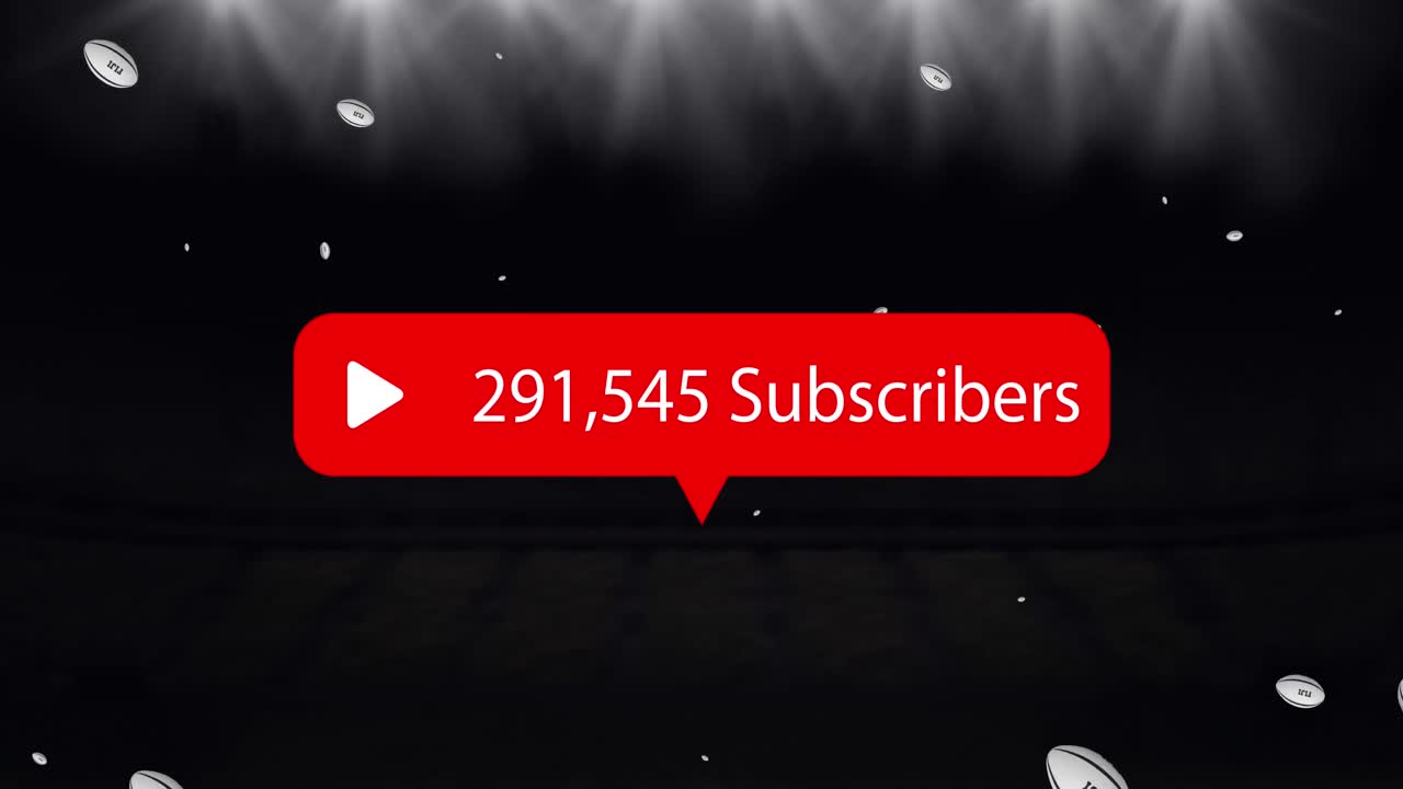 경기장에서 피지 텍스트와 함께 떨어지는 럭비 공 위에 미디어 아이콘의 애니메이션