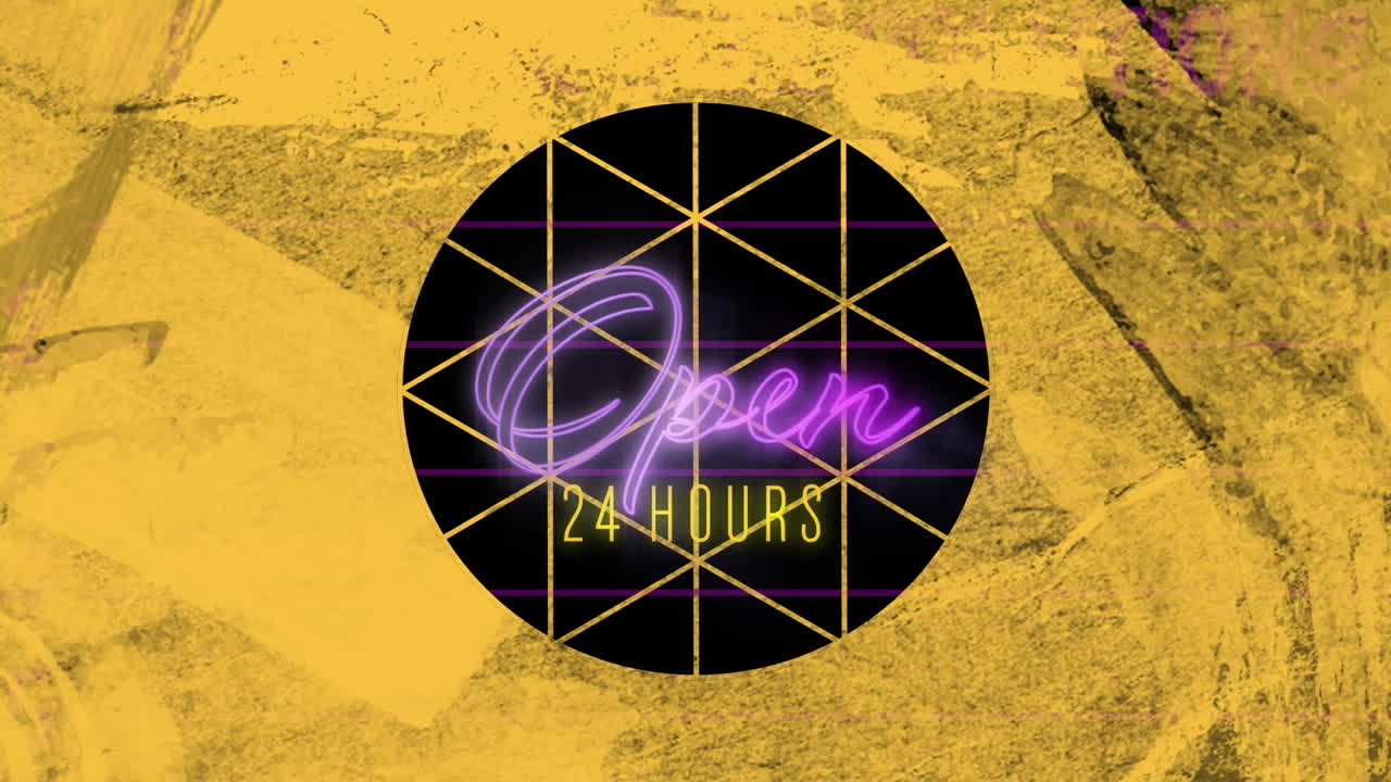 핑크 네온으로 열린 텍스트의 애니메이션과 새해 결의 목록 위에 더러운 노란 종이로 원