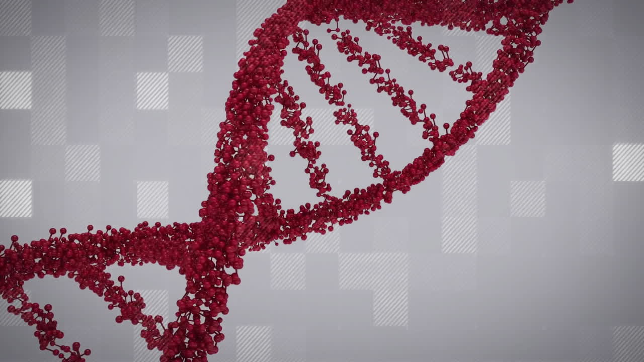 animación de cadena de adn sobre un fondo pixelado gris