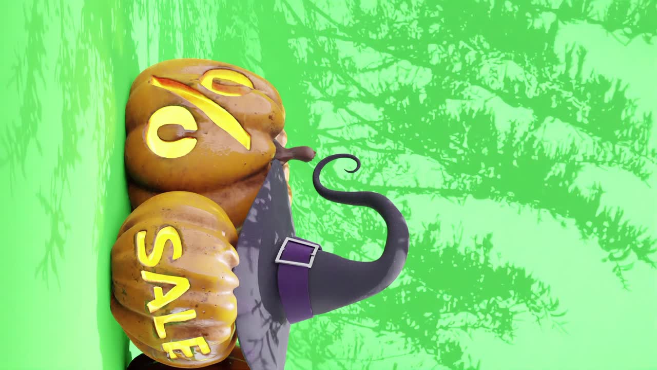 Abóboras de Halloween com Sinais de Desconto e Promoção e Chapéus de Bruxa
