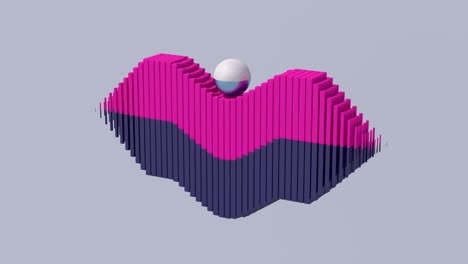 bola rodando en bloques rosados y azules. animación abstracta, renderizado en 3d.