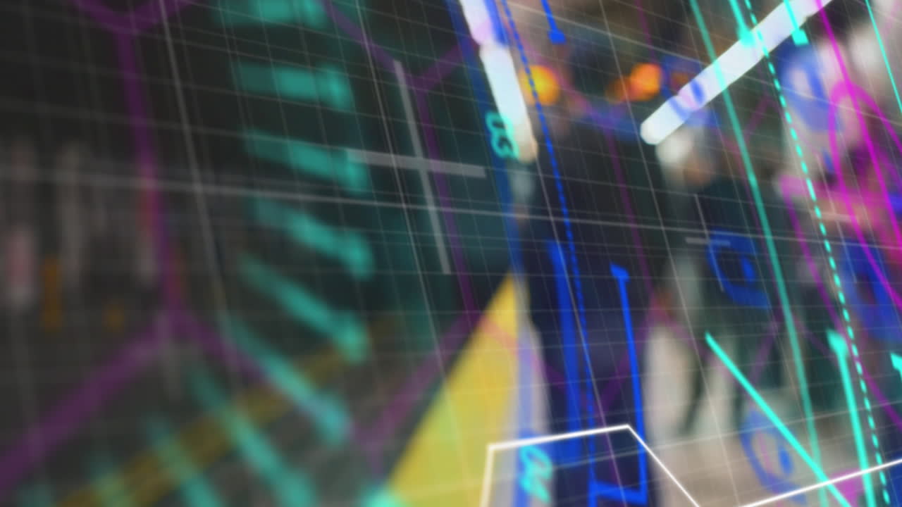 배경에서 기차 플랫폼 위에서 범위 스캐닝과 데이터 처리의 애니메이션