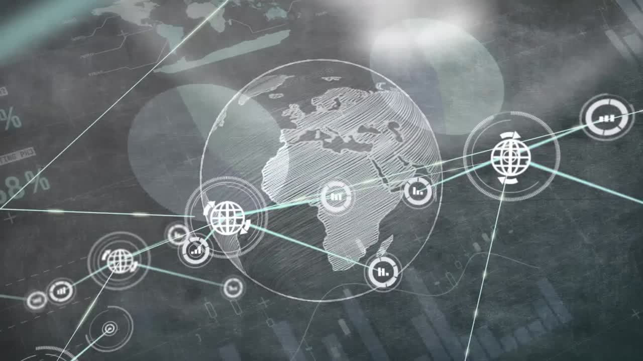 세계와의 연결 네트워크를 통해 데이터 처리의 애니메이션