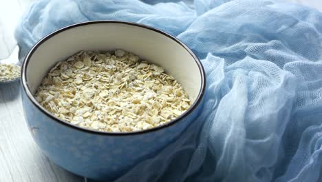 oatmeal in a blue bowl