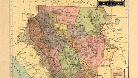 old nineteenth century map of the state of durango in mexico