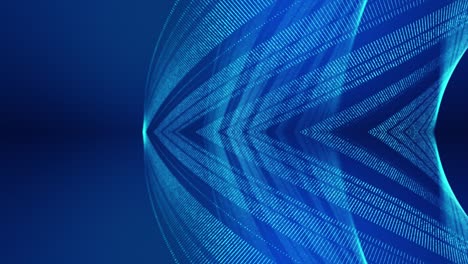 fondo de ciencia ficción con ondas de partículas. bucle de 4k fondo azul abstracto de partículas de brillo forman líneas curvas, superficies estructuras de espejo simétricas. fondo de holograma digital con partículas