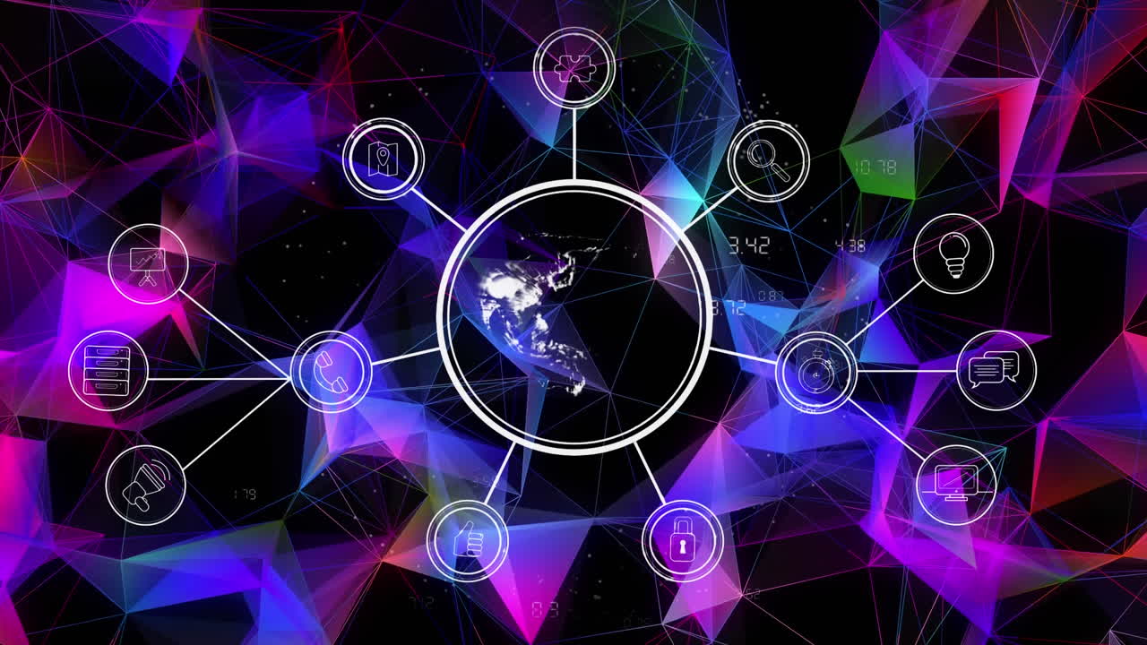 플렉서스 네트워크에 대항하는 디지털 아이콘의 네트워크와 함께 세계