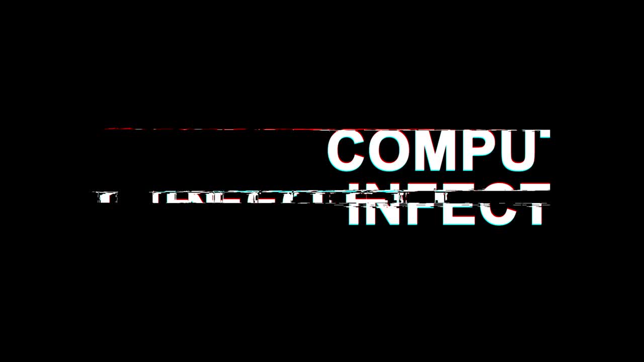 컴퓨터에 감염된 글리치 효과 텍스트 디지털 tv 왜곡 4k 루프 애니메이션