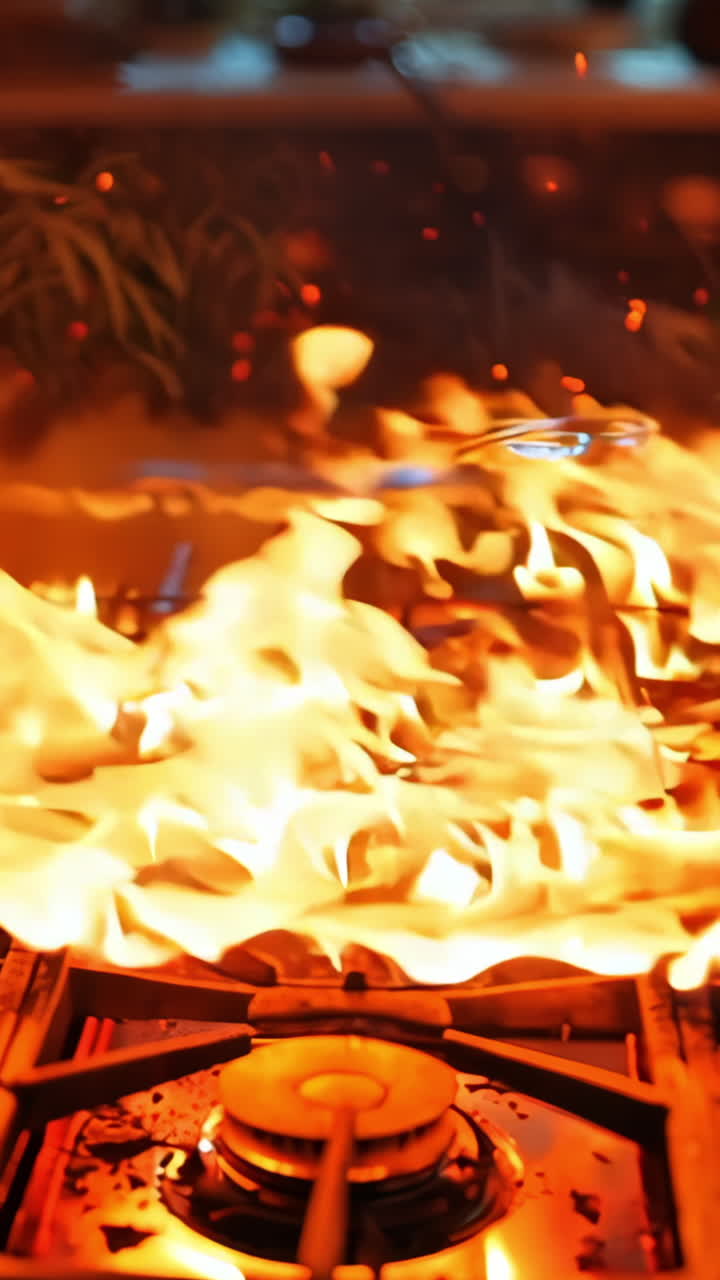 A stove top with a fire burning on it. The fire is very hot and is in the middle of the stove