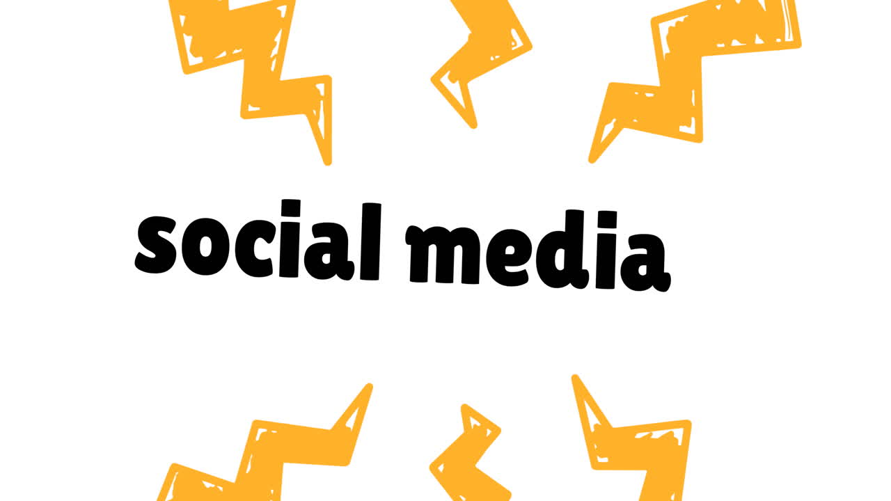 Animation of social media text and lightening over white background