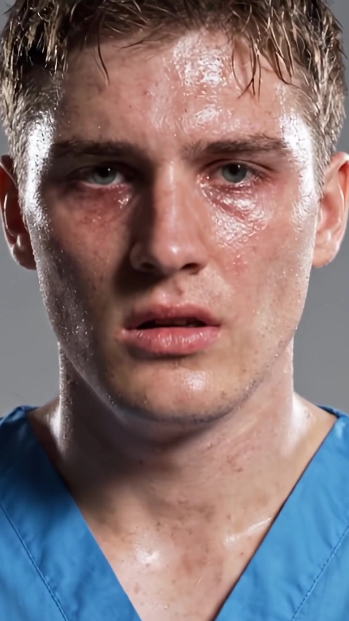 A Close-Up of a Young Medical Professional Experiencing Intense Emotions Amidst a High-Stress Situation, Capturing a Moment of Vulnerability in Healthcare