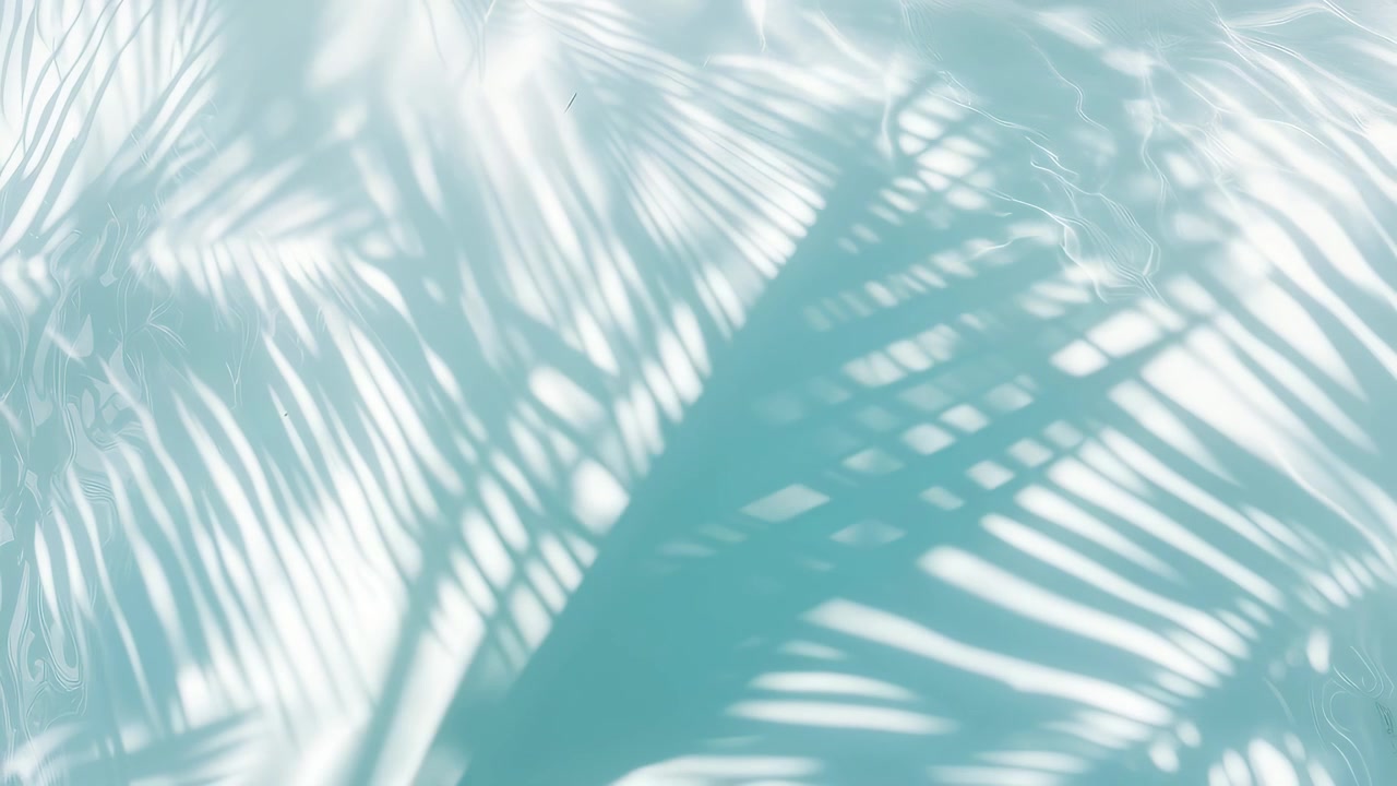 水色の水面に揺れる熱帯のヤシの葉の影