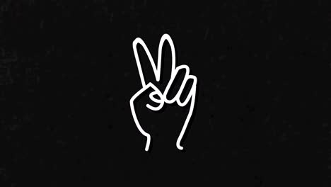 Animation-of-neon-victory-gesture-icon-over-textured-background