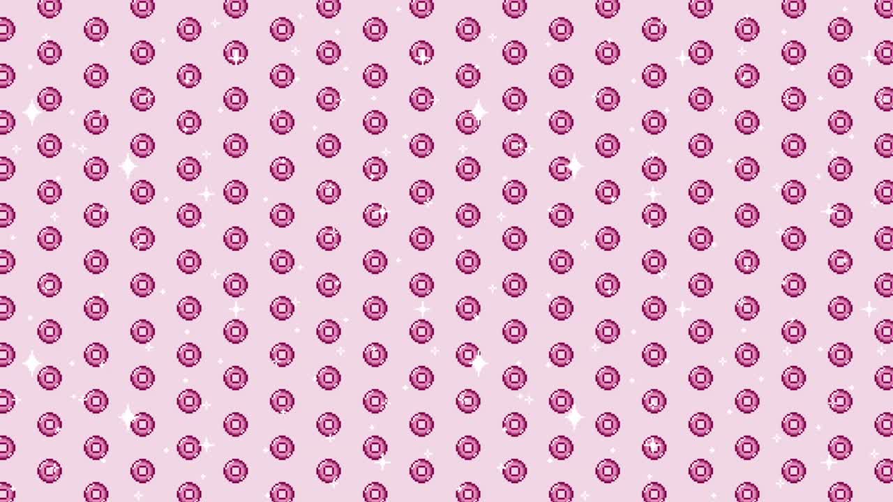 Pink pixel art pattern with coin and sparkles
