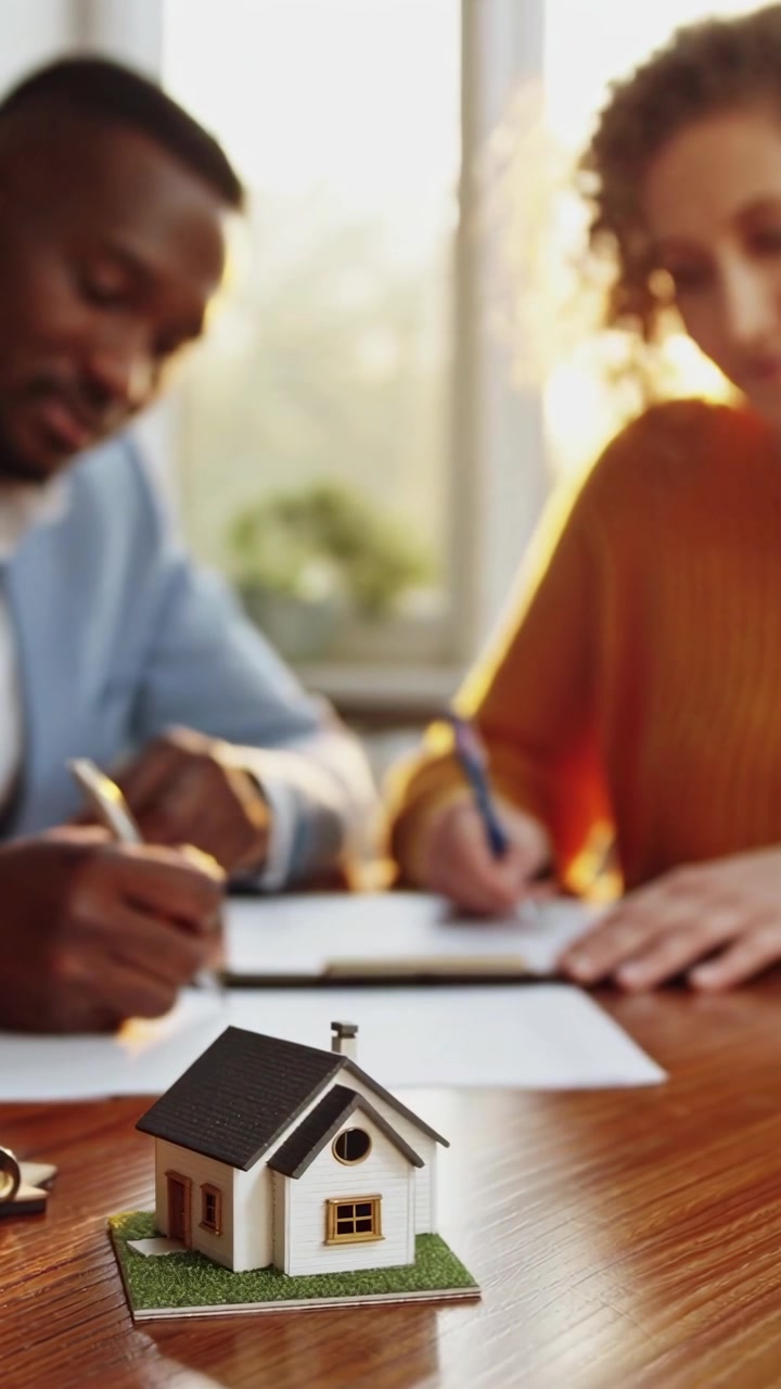 Agent immobilier et client signant un contrat d'achat immobilier