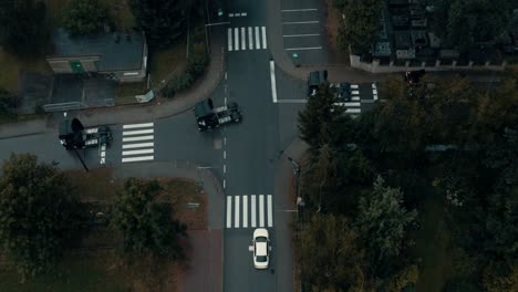 Aerial-shot-of-trucks-convoy-crossroad-and-intense