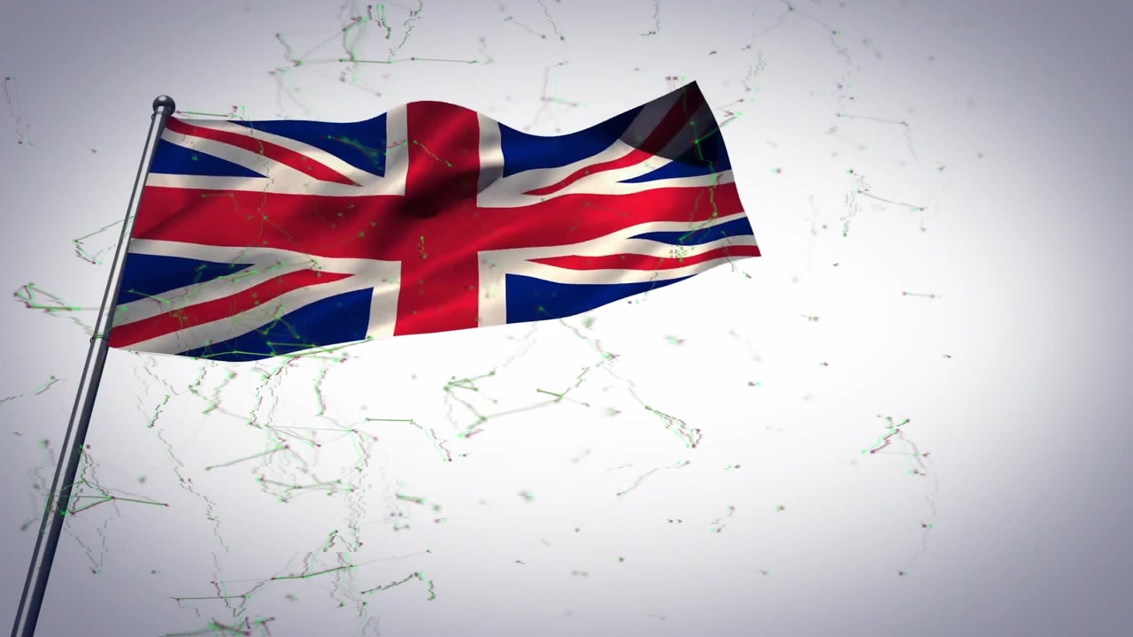 Brezza simulata che inizia, la Union Jack che sventola e si piega attraverso la rete mostrando la connettività