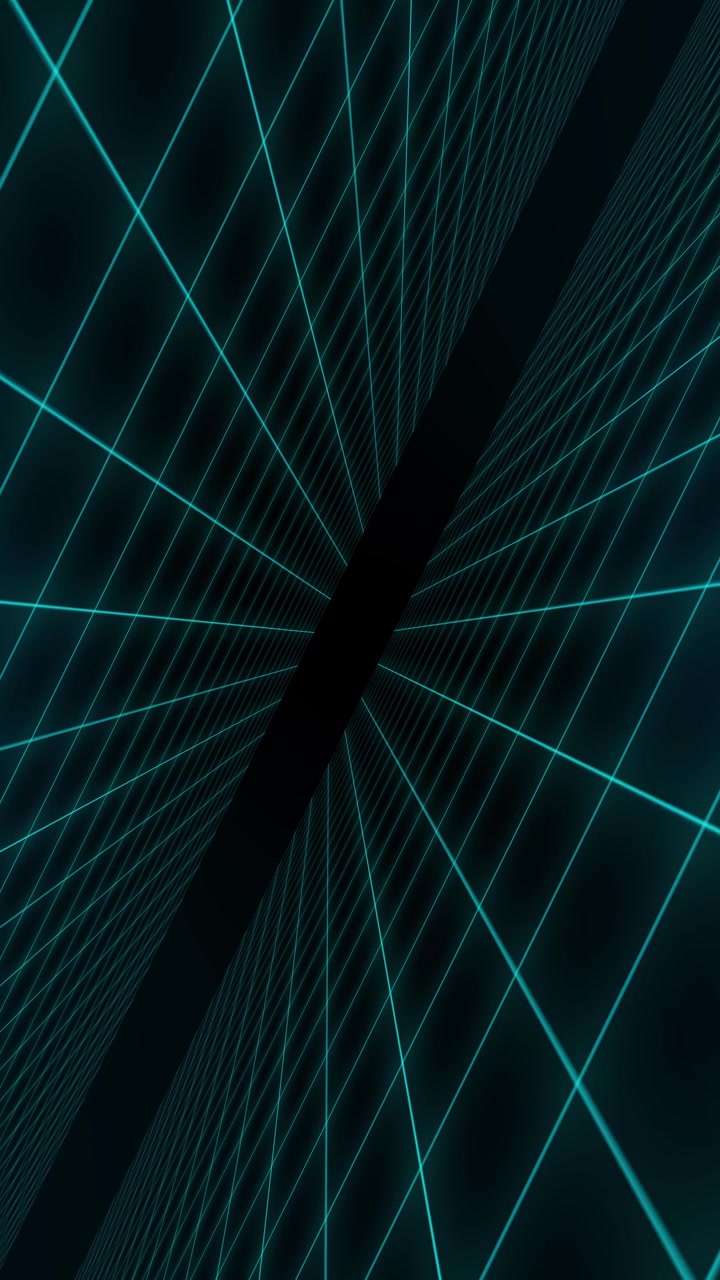Moving Teal Grid Lines in a Futuristic Digital Tunnel