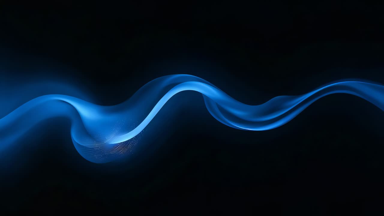 Moving glowing blue ribbon sweeping black void, frames driving inner cyan streak showing gradient