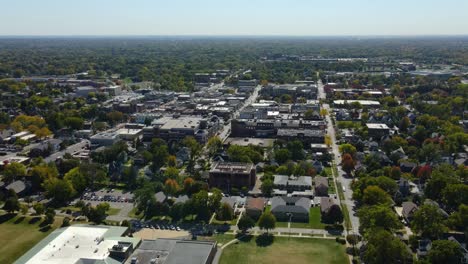 aerial view of a suburban town in autumn