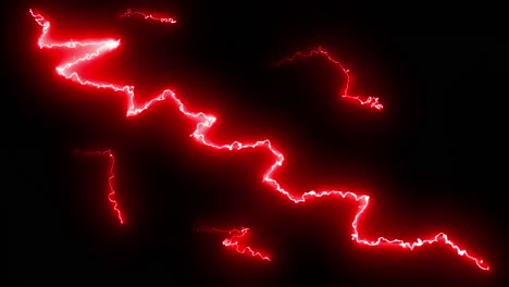 red lightning bolts of electrical current moving wildly across a black background