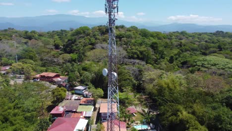 the charming town of manuel antonio in costa rica, with its the colorful houses, lush trees, and majestic mountains