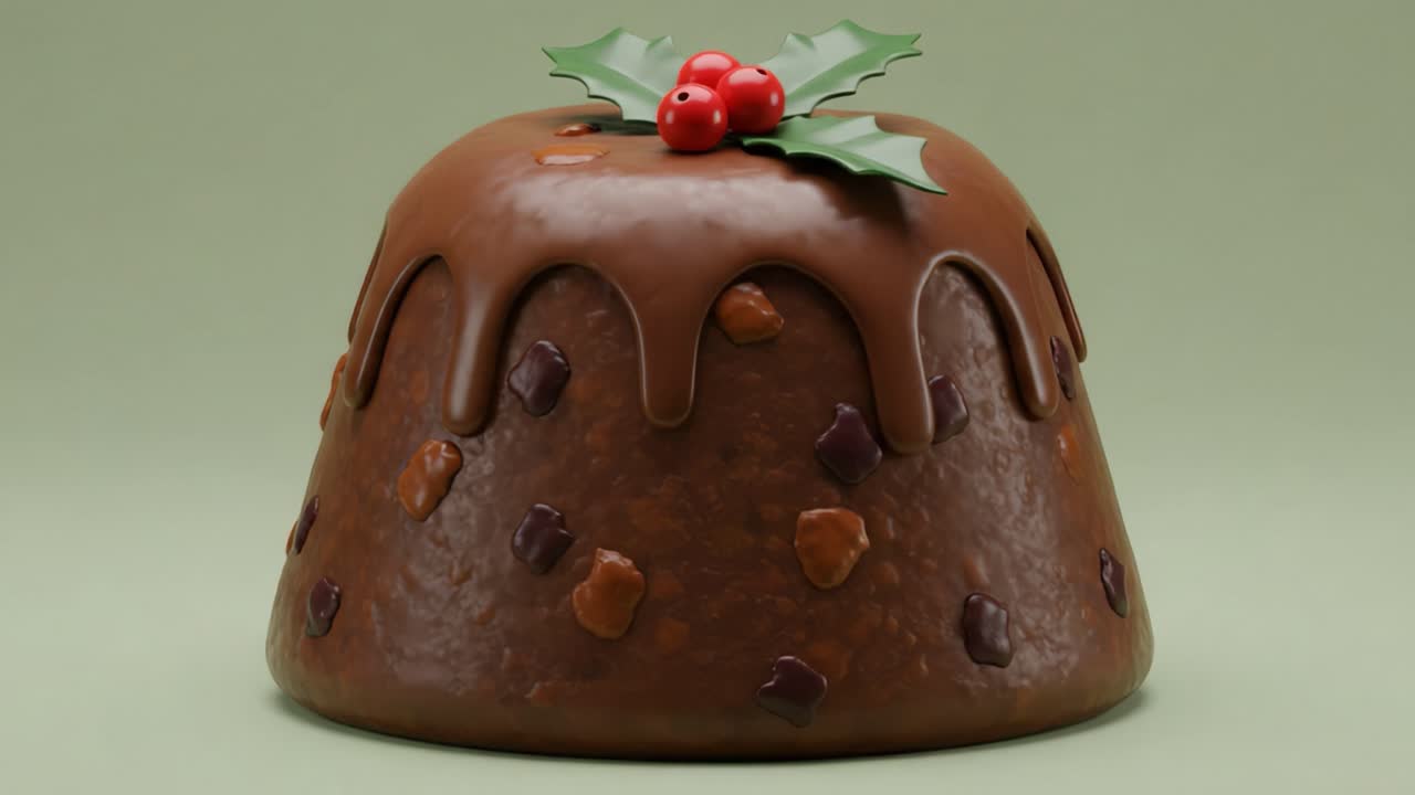 A Delightful Chocolate Dessert with Holly and Berries, Exuding Festive Cheer, Perfectly Designed for Holiday Celebrations and Gatherings, Impeccably Crafted for Sweet Indulgence