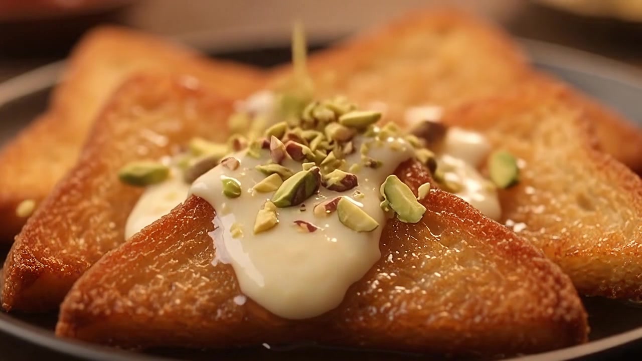 Sciroppo e panna versati su pane fritto croccante