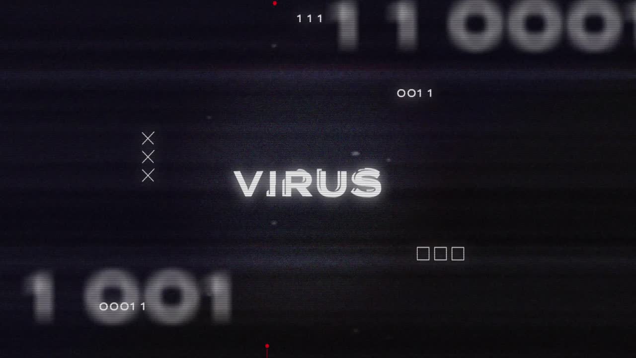 Animation af interferens over virustekst, databehandling og computerprintplade
