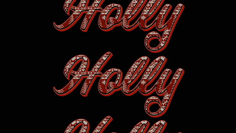 animation of holly text in repetition at christmas on black background