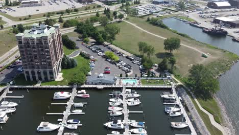 aerial shot of luxury hotel docks