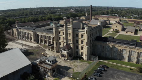 aerial view of the derelict and abandoned joliet prison or jail, a historic place