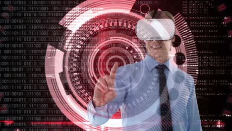 hombre usando vr con datos y código binario