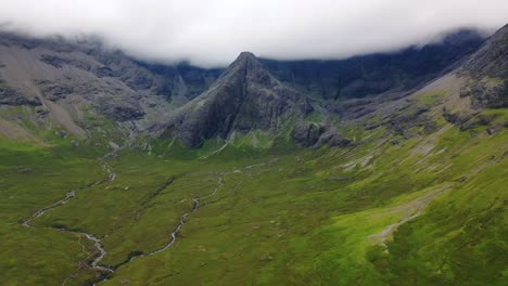 Fairy-Pools-Aerial-Landscape,-Isle-of-Skye,-Scottish-Highlands,-Scotland