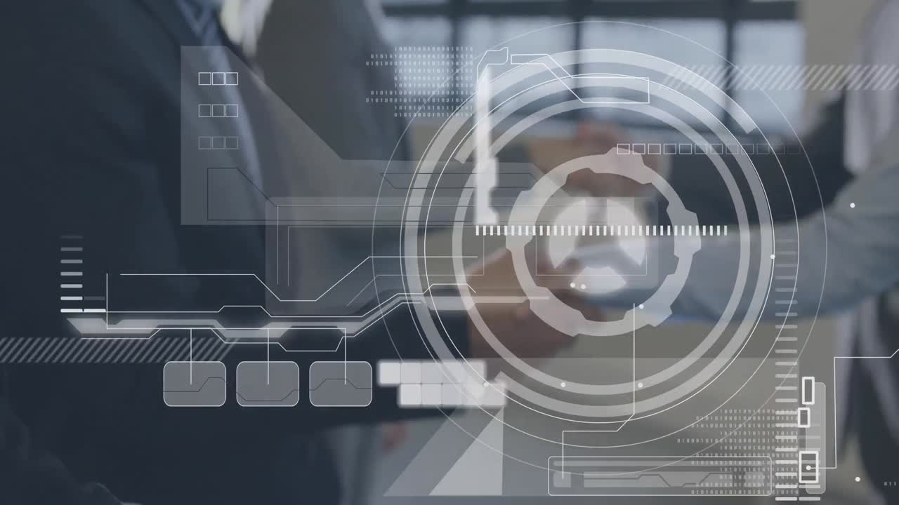 다양한 사업가들이 손을 흔들고 있는 금융 데이터 처리의 애니메이션