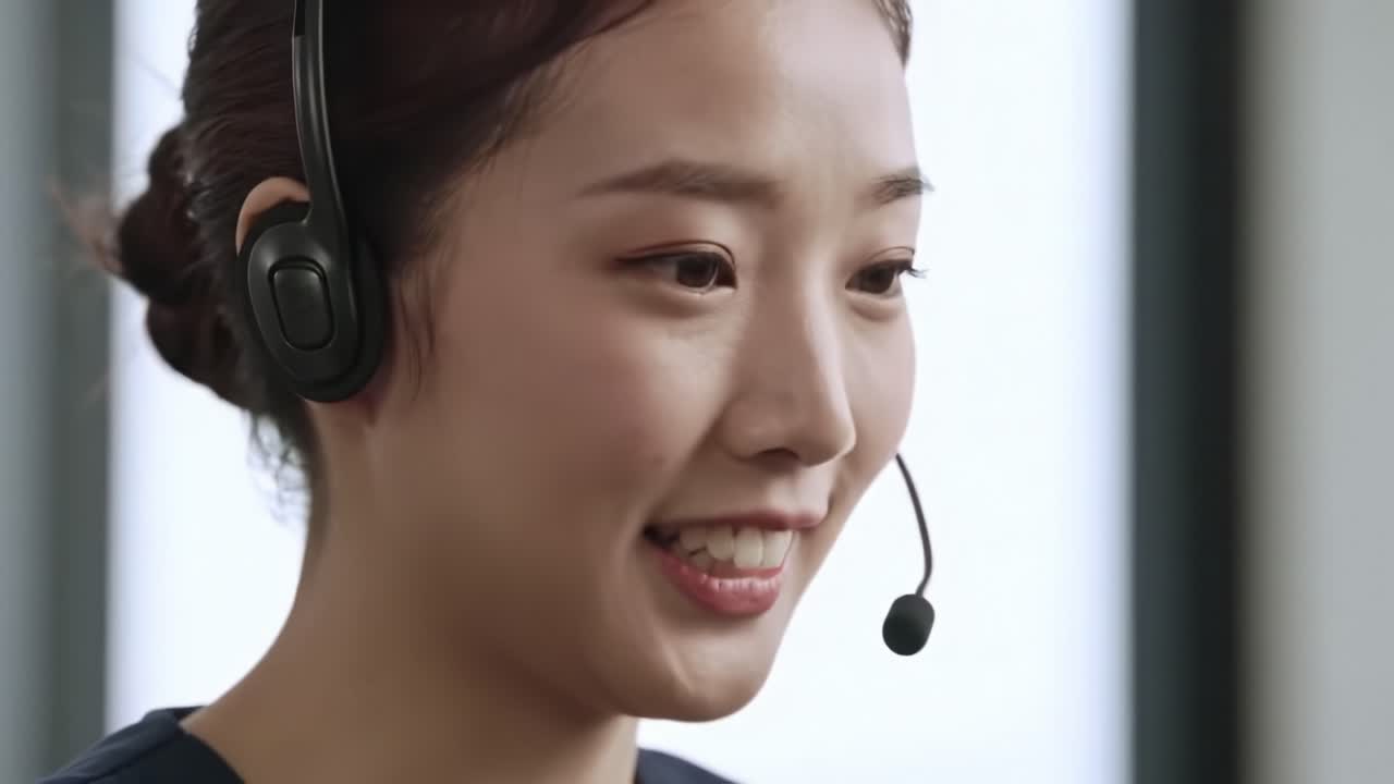 A Close-Up Look at a Woman Wearing a Headset, Engaged in a Conversation with a Focused Expression, Capturing the Essence of Effective Communication and Professionalism