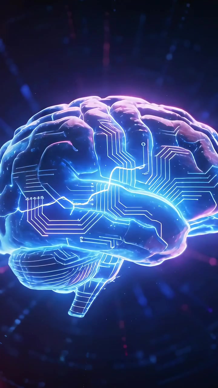 Vertical video: Entering magenta beam brightening 3D brain circuits in lab, visualizing data flow