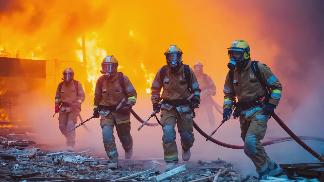 Firefighters Responding to a Burning Building