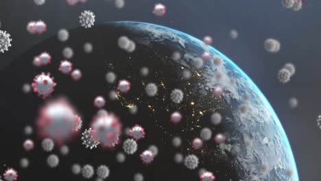 flying bacteria coronavirus over planet earth.