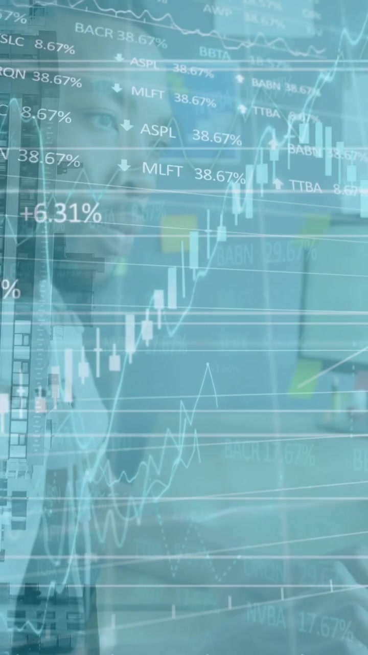 Animazione di grafici finanziari che scorrono su un uomo afroamericano