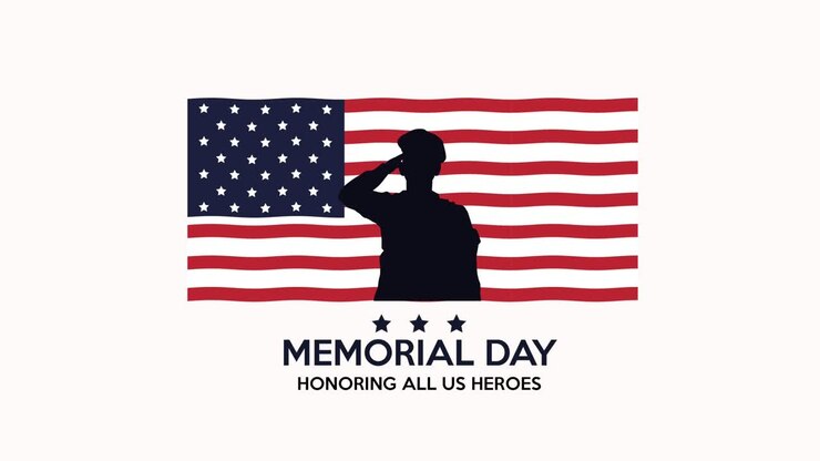 happy memorial day lettering con il soldato nella bandiera