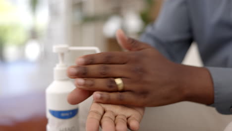 man, hands and sanitizer for disinfection