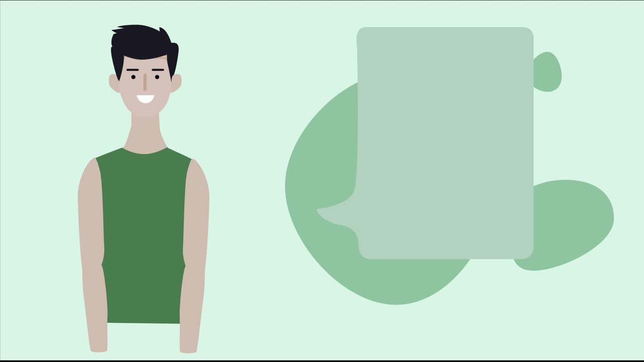 Animated illustration of a man talking and a text box comes out