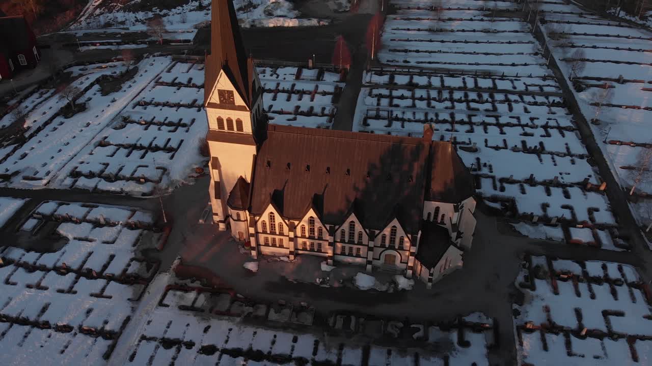 Aerial View Of Local Church In Winter