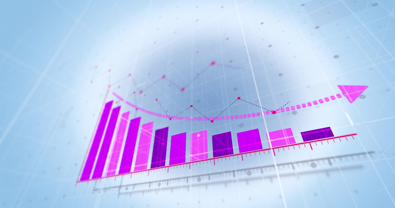 Animazione dell'elaborazione di dati finanziari su sfondo blu